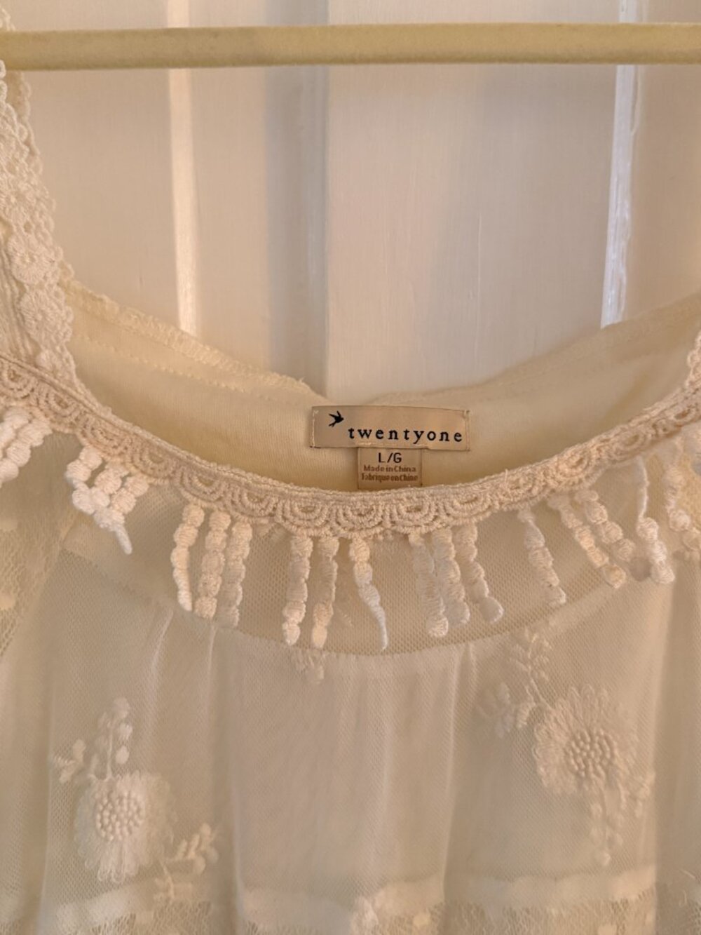 Forever 21 Lacy Tiered Babydoll Dress | Cream White | Women's L - Picture 2 of 5